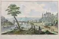 Johann Alexander Thiele, Prospect von dem Chur-Sächsischen Schlosse zu Meissen und umliegenden Gegend, wie sich solches gegen Abend presentiret., 1726, Radierung auf kräftigem, strukturierten Bütten, wohl altkoloriert