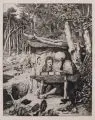 Max Klinger, Simplici Schreibstunde, Um 1881, Radierung auf China, auf Kupferdruckpapier aufgewalzt