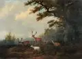 Georg Höhn, Damwild am Waldrand, Um 1850, Öl auf Leinwand