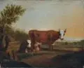 Pascha Johann Friedrich Weitsch, (Umkreis), Zwei Kühe vor weiter Landschaft, 1755, Öl auf Leinwand