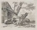 Karel Dujardin, Vier Schafe, Um 1655, Radierung auf Bütten