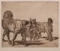 Wilhelm Altheim, Die drei Hunde, Um 1900, Radierung in Schwarzbraun mit Tonplatte auf Bütten