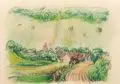 Rüdiger Berlit, Dorflandschaft im Sommergewitter. 2. Viertel 20. Jh, Farbige Pastellkreide auf Transparentpapier