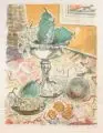 Erhard Hippold, Stilleben mit Birnen und Trauben, 1961, Farblithographie auf festem Papier
