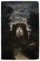 Carl Gustav Carus, Die Ruine von Netley Abbey im Mondlicht, 1844, Öl auf kräftiger Malpappe