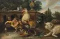 Geflügel und Hund by Heinrich Hübner, 1923, Öl auf Leinwand, sold Dec 2012