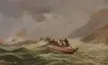 Alexis Carl Gottfried Schöngrün, Seestück mit sinkendem Schiff und Rettungsboot. Wohl frühes 20. Jh, Öl auf Leinwand