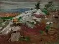 Robert Sterl, Landschaft mit Baumstümpfen, Um 1903, Öl auf Malpappe, auf Hartfaserplatte montiert