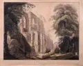 Christian August Günther, Die Ruinen auf Oipvin [Oybin] bei Zittau, Umrißradierung, altkoloriert