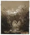Carl Gustav Carus, Flügelschlagender Schwan im Schilf bei Mondlicht