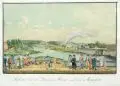 Christian Friedrich Sprinck, Aussicht von der Dresdner Brücke nach der Morgenseite, Um 1820, Kolorierte Umrißradierung