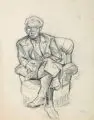 Fritz Schulze, Bildnis Paul Friedmann, im Sessel sitzend, 1937, Bleistiftzeichnung auf beigefarbenem Karton
