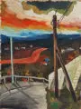 Erhard Hippold, Dresden - Blick vom Staffelstein auf die Elbe im Abendrot. Ohne Jahr, Öl auf Malpappe