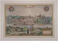 Sebastian Münster, Misena Hermun Durorum Urbs, Wohl 1575, Altkolorierter Kupferstich auf Bütten mit Wasserzeichen (wohl Wappen) in der linken Blatthälfte