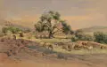 Carl Werner, Abrahams tree near Hebron, 1862, Aquarell und Kreide auf dünner Malpappe, vollflächig auf Karton klebemontiert