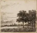 Johann Christian Klengel, Flache Landschaft mit Gruppe von vier Bäumen, Radierungen auf Bütten