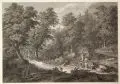 Adrian Zingg, Waldlandschaft mit Bauern bei der Holzeinfuhr. 2. H. 18. Jh, Kupferstich nach einem Gemälde von Agricola