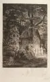 Louis Daguerre, Mühle der Marie Antoinette, Kaltnadelradierung mit Remarque / Lithographie im Rötelton auf Maschinenbütten bzw