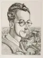 Johannes Wüsten, Selbstbildnis vor Görlitz, 1930, Kupferstich auf Bütten
