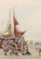 German Grobe, Fischerfrauen am Strand. Wohl um 1910, Aquarell über Bleistift