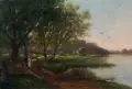 Heinrich Neppel, (zugeschr.), Spaziergang im Dachauer Moos. Wohl um 1895, Öl auf Holz