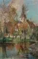 Jacques Matthias Schenker, Sächsischer Dorfanger im Herbst. Spätes 19. Jh, Öl auf Leinwand