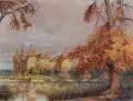 Rudolf Poeschmann, Jagdschloß Moritzburg im Herbst, Öl auf Leinwand