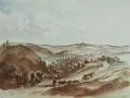 Hans Anton Williard, Das Lockwitzer Thal mit dem Wilisch Berg, 1864, Aquarell über Bleistift auf bläulichem Papier