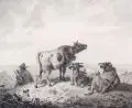 Friedrich Gauermann, /Johann Christian Klengel (zugeschr.)/ Friedrich Voltz, Drei Landschaftsdarstellungen mit Hirtenszenen.1838/ 1843, Radierungen