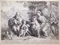 Theodor Matham, Theodor Matham, Die Hl. Familie mit der Hl. Elisabeth und dem Johannesknaben in einer Landschaft. Mitte 17. Jh, Kupferstich nach Joachim Sandrart von zwei Platten auf Bütten, später vollflächig auf festem Bütten montiert
