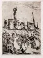 Franz Gaudeck, Rummel vor der Stadt, Kaltnadelradierung