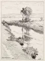 Hans Richard von Volkmann, Kleine Flußlandschaft, 1924, Federzeichnung in Tusche
