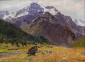 Adolf Fischer-Gurig, Alpenwiese mit Bergmassiv