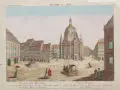 Gottlieb Friedrich Riedel, Prospect von Dresden nach der Ansicht eines Theils des Neu=Marckts, nebst der Frauen=Kirch in Dresden, Kupferstich, altkoloriert