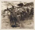Käthe Kollwitz, Losbruch, 1921, Radierung im Aussprengverfahren, Stoffdurchdruck und Aquatinta auf "Van Gelder Zoonen" - Bütten
