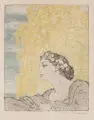Hans Unger, Dame mit Blütenkranz, Um 1902, Farblithographie auf verso grau getöntem Papier