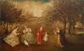 Adolph Joseph Thomas Monticelli, (zugeschr.), Höfische Gesellschaft beim Vergnügen im Park, 1878, Öl auf Holz