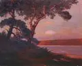 Rudolf Hellgrewe, Märkischer See im Abendrot. Ohne Jahr, Öl auf Malpappe