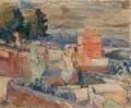Otto Hettner, Sommerliche Häuserlandschaft in Spanien. Wohl um 1910, Öl auf Leinwand