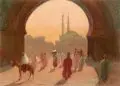 Feliks Jablonski, (zugeschr.), Blick durch ein Stadttor in Kairo, 1936, Öl auf Malpappe