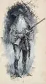 Albert Richter, Trapper Geierschnabel, Um 1890, Gouache auf chamoisfarbenem Karton