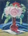 Max Helas, Blumenstilleben mit blauem Tuch. Wohl 1920er Jahre, Tempera über Bleistift auf kaschierter Malpappe