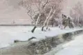 Franz Schreyer, Winterabend am Moorbach, Öl auf Leinwand
