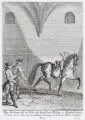 Johann Elias Ridinger, Das Trottiren auf der Volte [ ], Kupferstiche auf Bütten, ein Blatt mit angeschnittenem Wasserzeichen (Bekrönter Löwe?)