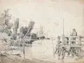 Alexander Georg Schlater, (zugeschr.), Angler auf einem Steg. Wohl 1870er Jahre, Bleistiftzeichnung
