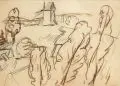 Karl (Korl) Meyer, Blick auf eine Windmühle. Ohne Jahr, Farbkreidezeichnung über Bleistift