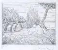 Alfred Partikel, Liebespaar in einer Seenlandschaft, Um 1920, Kaltnadelradierung auf chamoisfarbenem "Zanders"-Bütten