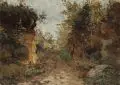Curt Agthe, Regenstimmung in der Sächsische Schweiz, 1887, Öl auf kaschierter Malpappe