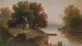 H. Moser, Seelandschaft mit Kate. 2. H. 19. Jh, Öl auf Leinwand