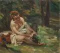 Paul Kapell, Weiblicher Halbakt im Park, 1923, Öl auf Malpappe